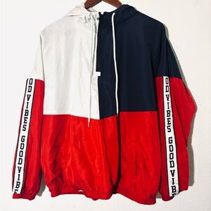 Good Vibes - Colorblock Jacket - Red, White, and Blue